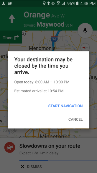 Google Maps Now Warns You If You Are Navigating To A Place That Will Be Closed When You Arrive